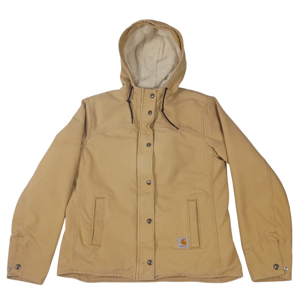 Carhartt Women Sandstone Sierra Jacket Sherpa Lined Hooded Tan XS 0/2 Workwear